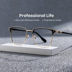Dawson Rectangle Black Gold metal Glasses