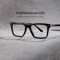 Harper Rectangle Black acetate Glasses