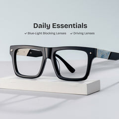 Trent Rectangle Black acetate Glasses