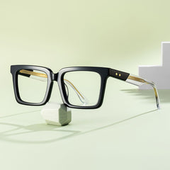 Hattie Rectangle Black acetate Glasses