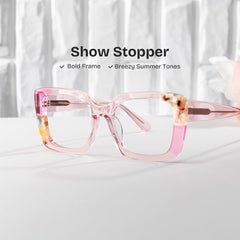 Flair Square Pink acetate Glasses