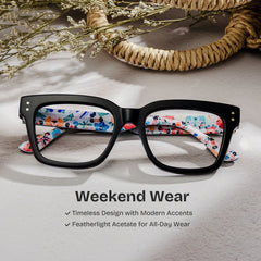 Zinnia Rectangle Black acetate Glasses