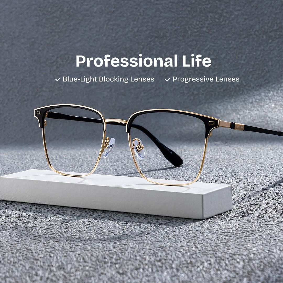 Dawson Rectangle Black Gold metal Glasses
