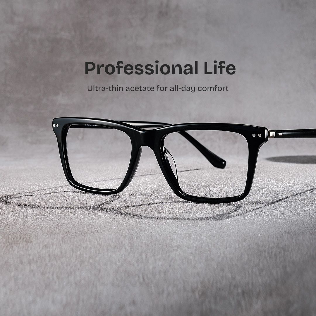 Harper Rectangle Black acetate Glasses