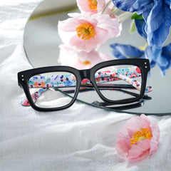 Zinnia Rectangle Black acetate Glasses